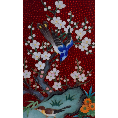 2182 - A LOVELY BOXED JAPANESE TAISHO PERIOD CLOISONNE ENAMEL SCREEN. 32.5 cm x 18 cm.