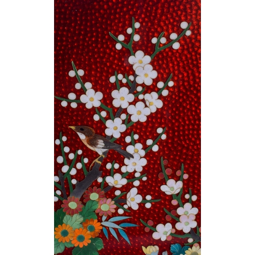 2182 - A LOVELY BOXED JAPANESE TAISHO PERIOD CLOISONNE ENAMEL SCREEN. 32.5 cm x 18 cm.