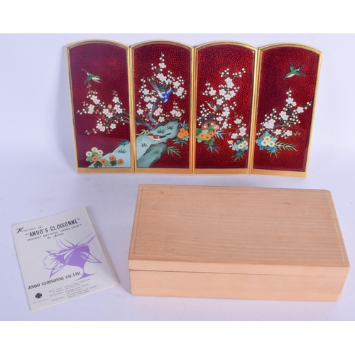 2182 - A LOVELY BOXED JAPANESE TAISHO PERIOD CLOISONNE ENAMEL SCREEN. 32.5 cm x 18 cm.