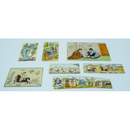 4010 - Collection of Iranian small pictures painted on Ivory largest 16 x 10cm. (7)