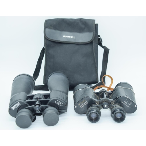 4018 - A pair of Bushnell binoculars together with Optomax binoculars . (2)