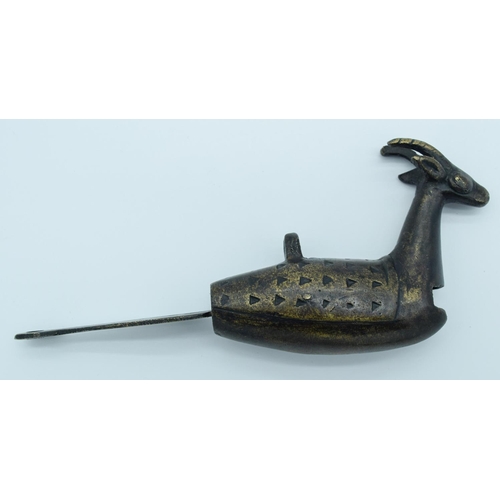 4025 - An Indian bronze lock in the form of a Antelope  17cm.