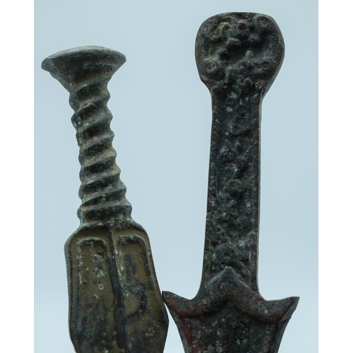 4033 - Two Chinese bronze swords 38cm (2).