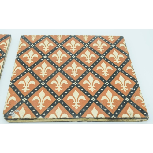 4043 - Four Victorian Minton Fleur de Lis tiles 20.5 x 20.5 cm