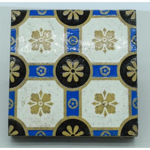 4049 - Three Victorian Minton Aesthetic Block printed hearth  tiles 15 x 15cm (3).