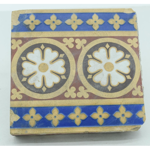 4051 - Three Victorian  Minton Majolica tiles 15 x 15 cm (3).