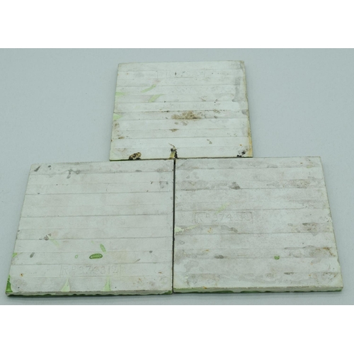 4068 - Three Green Glaze Tiles in a floral pattern 15 x 15cm (3).