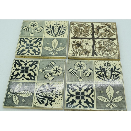 4069 - Four Victorian Arts and Crafts  tiles 15 x 15 cm (4).