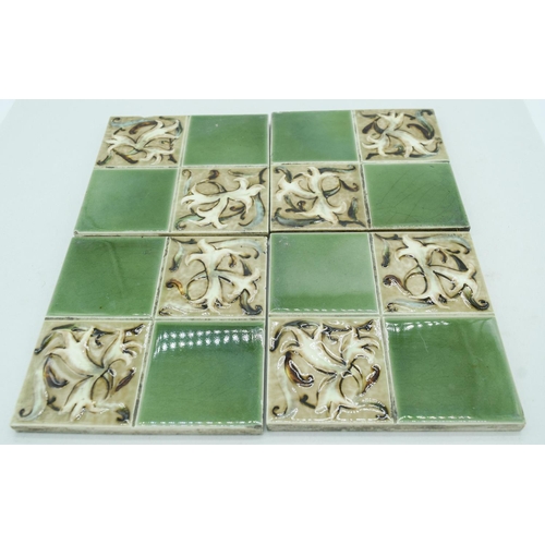 4072 - Four Victorian  Arts and Crafts  tiles 15 x 15 cm (3).