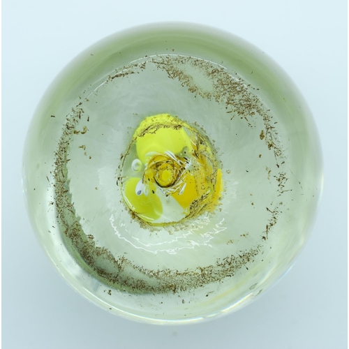 4153 - A Vintage Paperweight with a yellow trumpet swirl 6cm .