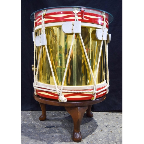 4155 - A Bedford Regiment Drum by George Potter converted to a glass topped table 54 x 42.