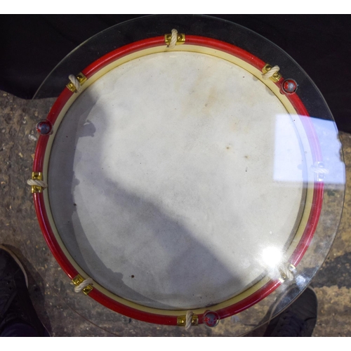 4155 - A Bedford Regiment Drum by George Potter converted to a glass topped table 54 x 42.