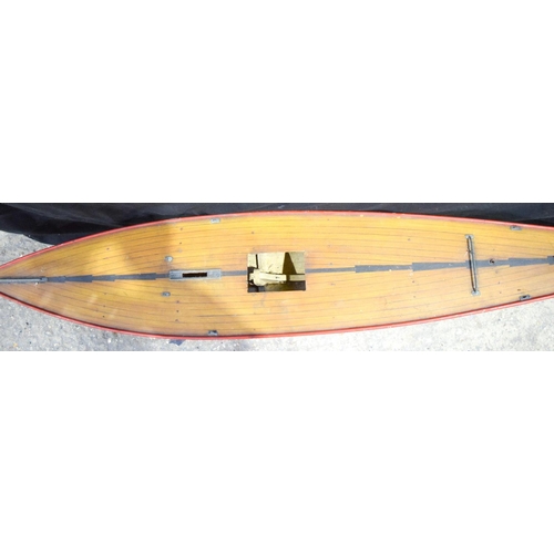 4156 - Hull of a Large fibre glass pond yacht with Wooden deck 125cm 26cm.