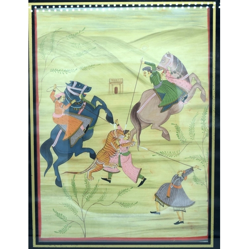 4175 - A Framed Islamic painting on parchment depicting a hunting scene