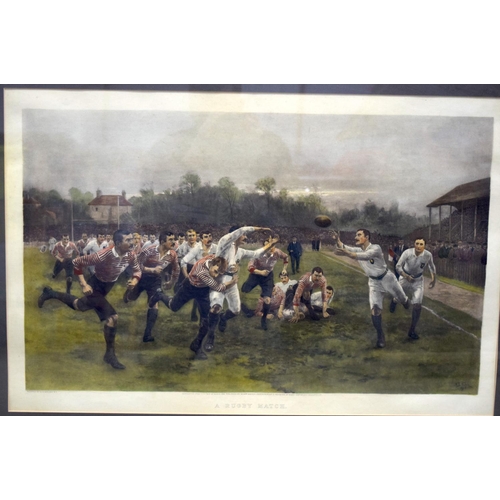 4180 - A large print by W Wollen A rugby match 74 x 45cm.