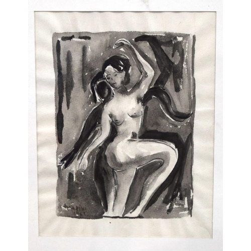 4190 - A Framed ink wash  of a nude woman  26 x 20 cm.