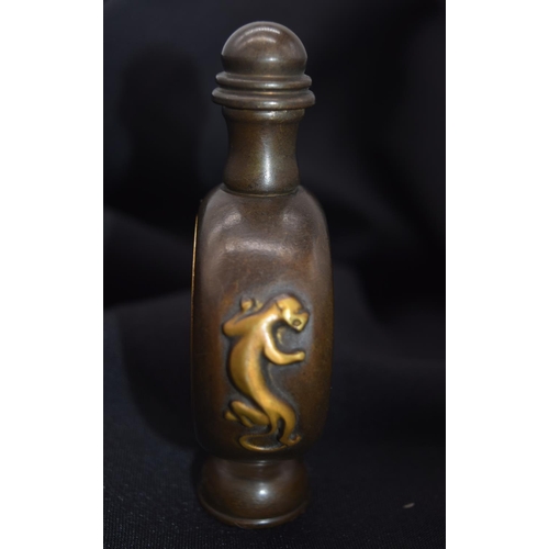 4221 - A Chinese bronze snuff bottle with dragons and Chinese coins 11cm .