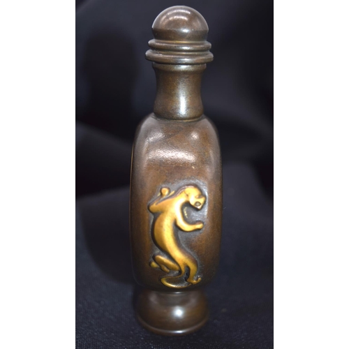 4221 - A Chinese bronze snuff bottle with dragons and Chinese coins 11cm .