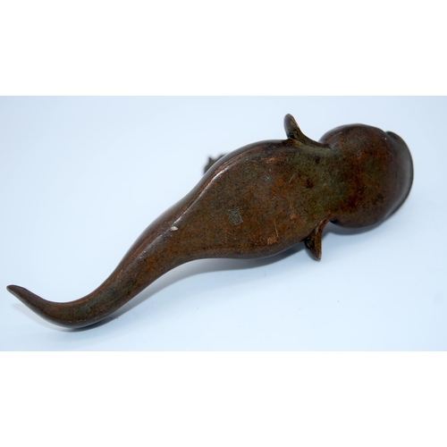 4231 - A Japanese small bronze Catfish being ridden by a beaver  12cm.