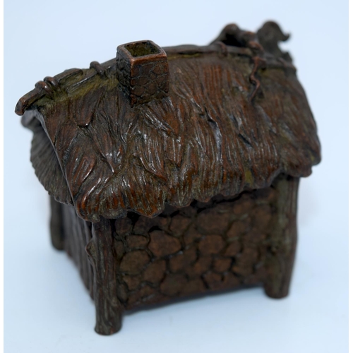 4241 - A Japanese small bronze figure of a house 6 x 5 cm (2).