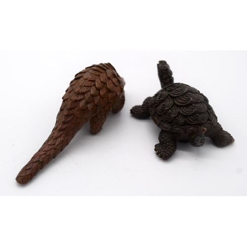 4245 - A Japanese small bronze Tortoise and an Armadillo  10cm (2).