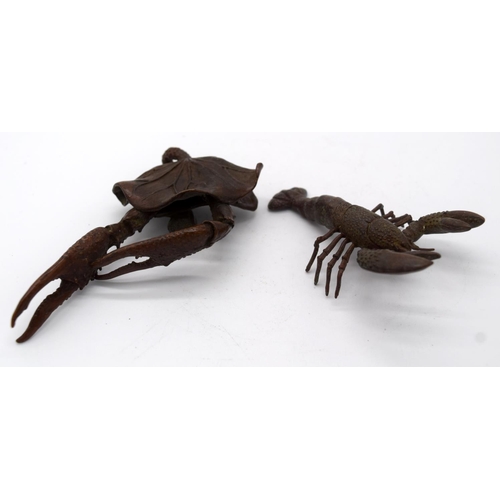 4246 - A Japanese small bronze Lobster and a crab   11cm (2).