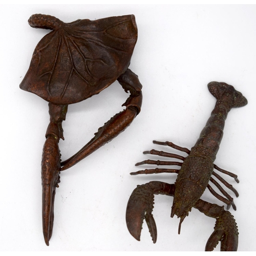 4246 - A Japanese small bronze Lobster and a crab   11cm (2).