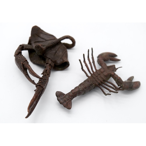 4246 - A Japanese small bronze Lobster and a crab   11cm (2).