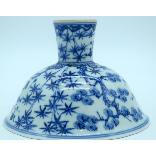 4279 - A Chinese blue and white Stem cup decorated with Plum, orchids and flowers 16 x 11cm