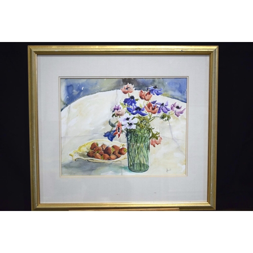 4292 - A large watercolour of Strawberries out of season  by Annis Anderson and another watercolour largest... 