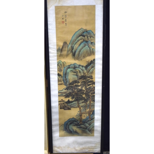 4303 - Framed Chinese watercolour of a mountainous landscape and another 65 x 24 (2).