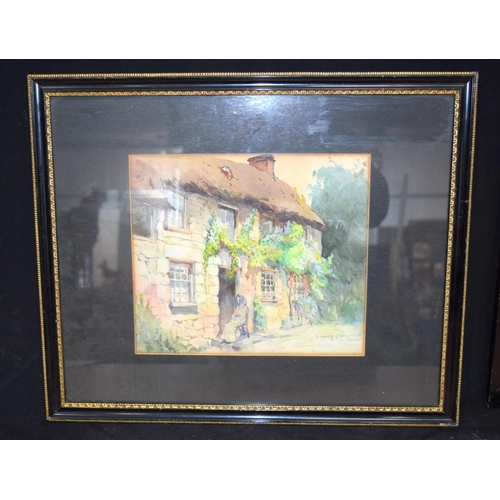 4314 - Framed  watercolour by  Alfred G Wright of a cottage  and another 24 x 28cm (2).