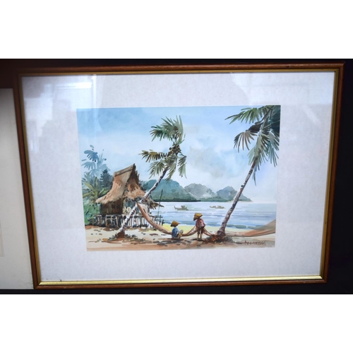 4315 - Framed watercolours of Fishermen in South East Asia 27 x 35cm (2).