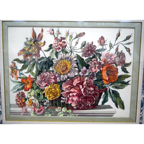 4324 - Framed colour lithograph of flowers 24 x 34cm