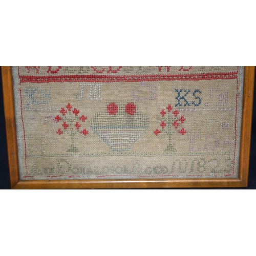 4329 - Framed Victorian sampler dated 1823 44 x 21cm.