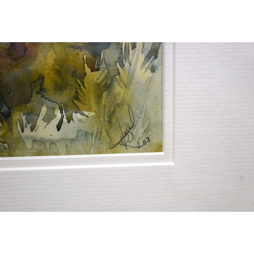 4338 - A framed watercolour of a coastal scene together with another watercolour of penguins 20 x 29cm