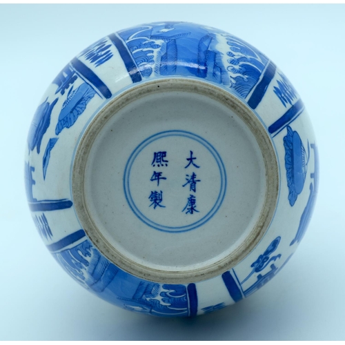 4343 - A Chinese blue and white porcelain vase decorated with foliage .Kangxi mark 28 x 13cm.