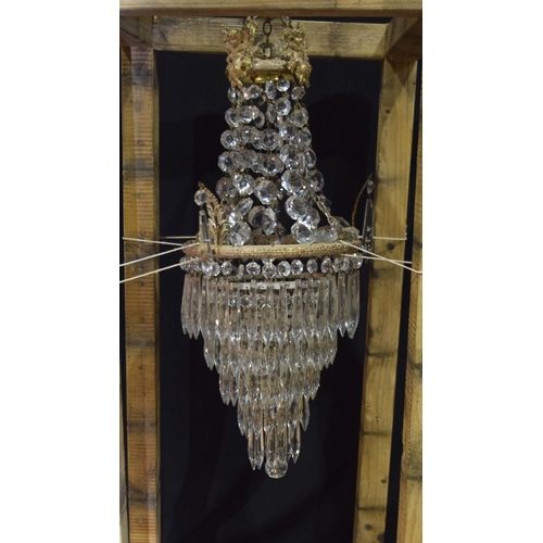 4354 - A 5 tier crystal glass chandelier with a cage  of crystal and Cherubs  56 x 21cm