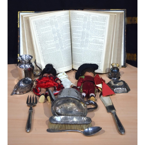 4367 - Miscellaneous collection of silver plate, a large bible and dolls Qty.