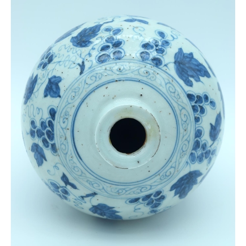 4370 - A Chinese Blue and White Meiping vase decorated with a phoenix and foliage 30cm .