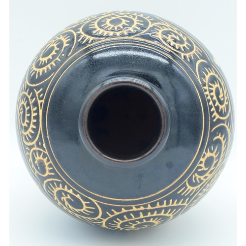 4372 - A song style Cizhou ware vase decorated with black ground  and Ivory flowers. 29cm.