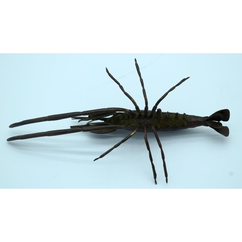 4381 - A small Japanese bronze shrimp 14cm.