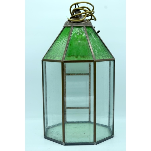 4403 - A large glass and copper hall lantern 52 x 28cm .