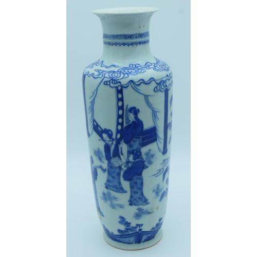 4438 - A Large  Chinese  blue and white vase decorated with figures and foliage 45cm.