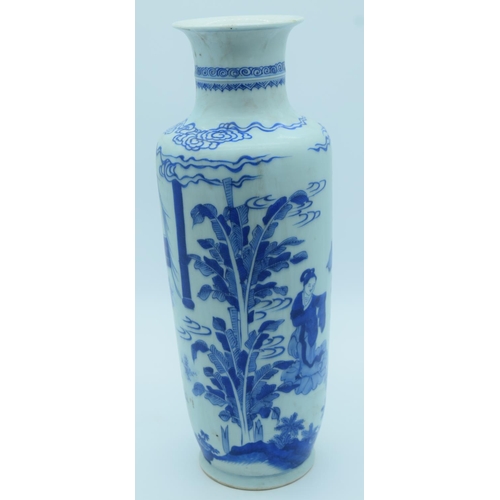 4438 - A Large  Chinese  blue and white vase decorated with figures and foliage 45cm.