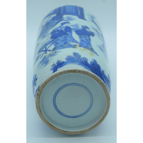 4438 - A Large  Chinese  blue and white vase decorated with figures and foliage 45cm.