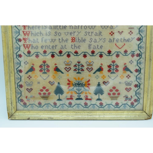 4439 - A Framed Victorian  sampler dated 1887 48 x 43 cm.