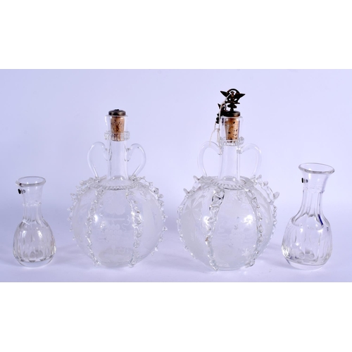 5 - A PAIR OF 19TH CENTURY GLASS DECANTERS together with a pair of Richardson's patent ½ gill bottles. L... 