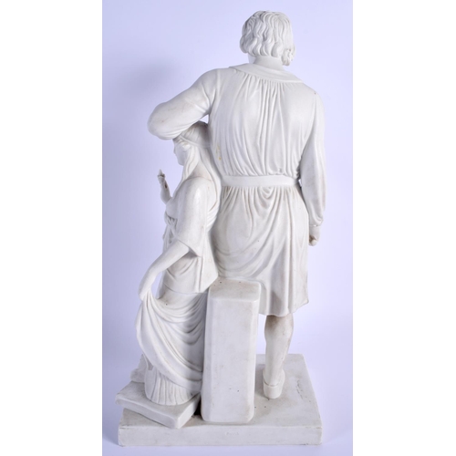 66 - A LARGE 19TH CENTURY EUROPEAN ENERET PARIAN WARE FIGURE OF A MALE modelled resting upon a female. 36... 