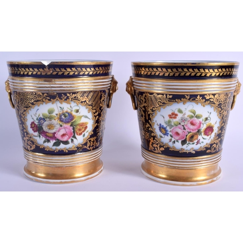 68 - A LARGE PAIR OF 19TH CENTURY FRENCH PORCELAIN CACHE POTS painted with romantic scenes upon a rich bl... 